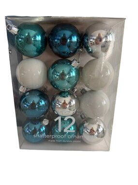 Martha Stewart Everyday First Snowfall 12 Shatterproof Christmas Ornaments Blue